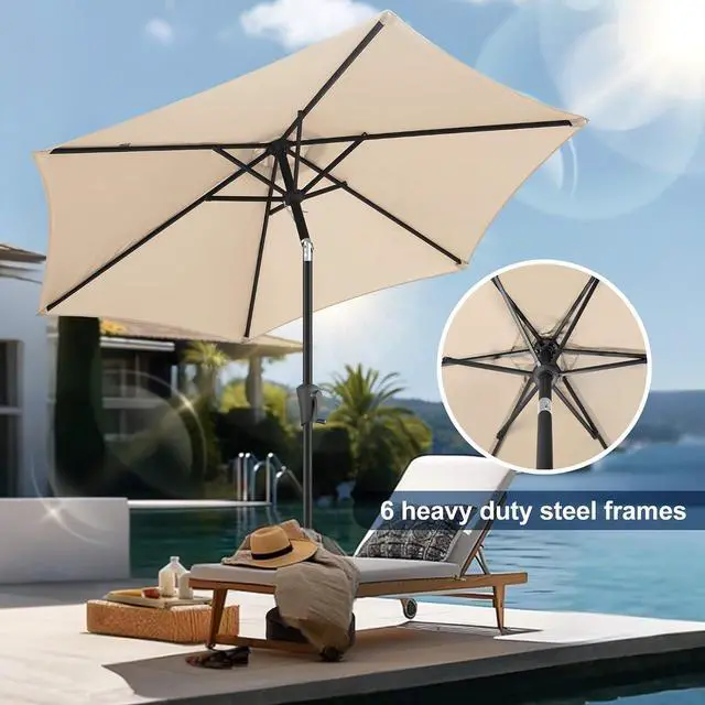 Alt view image 4 of 7 - FLAME&SHADE Patio Umbrella Outdoor with Push Button Tilt, 7.5 ft Beige | UV Protection, Waterproof, Small Porch Deck Umbrella for Pool, Table, Garden, Backyard, Provides Shade