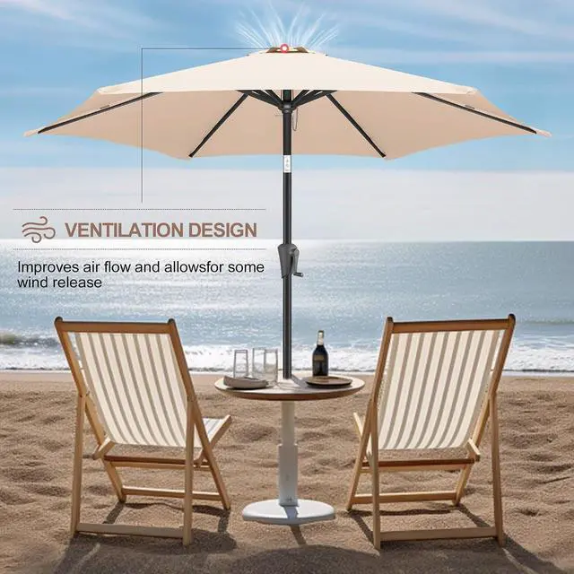 Alt view image 6 of 7 - FLAME&SHADE Patio Umbrella Outdoor with Push Button Tilt, 7.5 ft Beige | UV Protection, Waterproof, Small Porch Deck Umbrella for Pool, Table, Garden, Backyard, Provides Shade