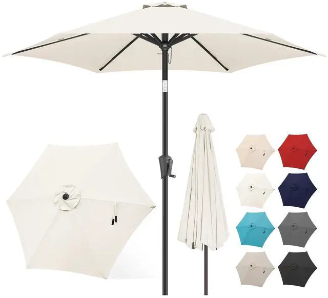 Main image of FLAME&SHADE Patio Umbrella Outdoor with Push Button Tilt, 7.5 ft Ivory | UV Protection, Waterproof, Small Porch Deck Umbrella for Pool, Table, Garden, Backyard, Provides Shade