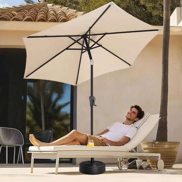 Alt view image 7 of 7 - FLAME&SHADE Patio Umbrella Outdoor with Push Button Tilt, 7.5 ft Beige | UV Protection, Waterproof, Small Porch Deck Umbrella for Pool, Table, Garden, Backyard, Provides Shade