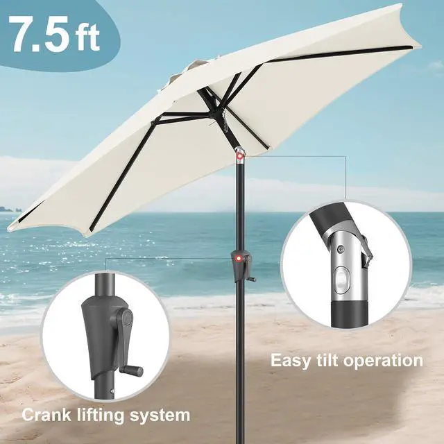 Alt view image 5 of 7 - FLAME&SHADE 7.5ft Patio Umbrella with Cover Set, Outdoor Umbrella with 6 Heavy-duty Ribs, Patio Umbrella Cover for 7.5 ft 9 ft 10 ft 11 ft (Beige)