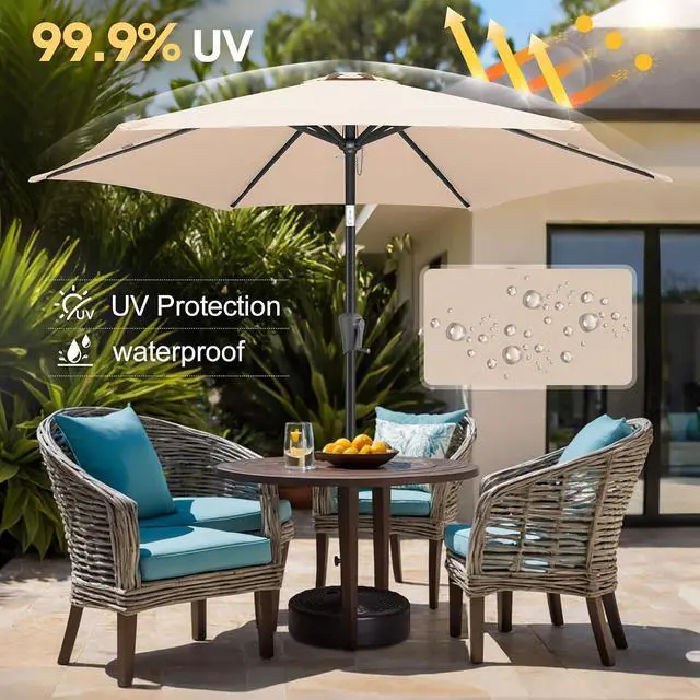 Alt view image 2 of 7 - FLAME&SHADE Patio Umbrella Outdoor with Push Button Tilt, 7.5 ft Beige | UV Protection, Waterproof, Small Porch Deck Umbrella for Pool, Table, Garden, Backyard, Provides Shade