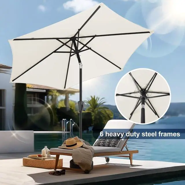 Alt view image 4 of 7 - FLAME&SHADE Patio Umbrella Outdoor with Push Button Tilt, 7.5 ft Ivory | UV Protection, Waterproof, Small Porch Deck Umbrella for Pool, Table, Garden, Backyard, Provides Shade