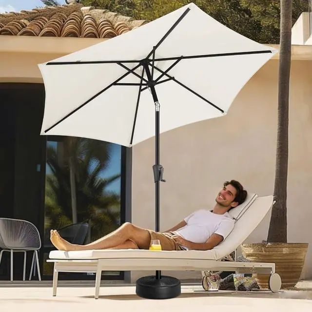 Alt view image 7 of 7 - FLAME&SHADE Patio Umbrella Outdoor with Push Button Tilt, 7.5 ft Ivory | UV Protection, Waterproof, Small Porch Deck Umbrella for Pool, Table, Garden, Backyard, Provides Shade