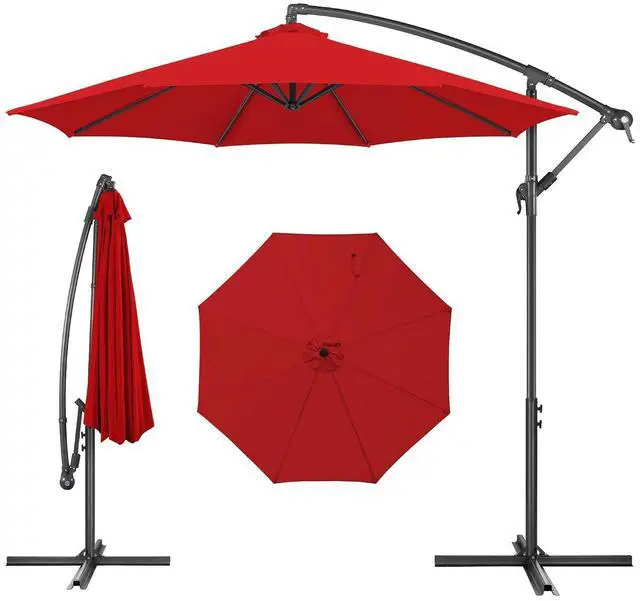 Main image of FLAME&SHADE Cantilever Patio Umbrella Outdoor, 10 FT, Red | 3-Year Fade Resistance Fabric, Large Offset Umbrella with Cross Base for Deck Porch Pool Yard Garden