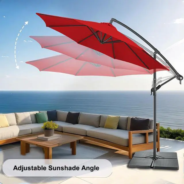 Alt view image 2 of 7 - FLAME&SHADE Cantilever Patio Umbrella Outdoor, 10 FT, Red | 3-Year Fade Resistance Fabric, Large Offset Umbrella with Cross Base for Deck Porch Pool Yard Garden