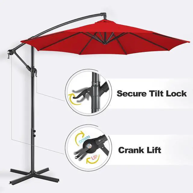 Alt view image 3 of 7 - FLAME&SHADE Cantilever Patio Umbrella Outdoor, 10 FT, Red | 3-Year Fade Resistance Fabric, Large Offset Umbrella with Cross Base for Deck Porch Pool Yard Garden