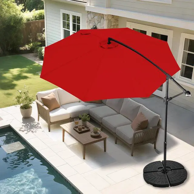 Alt view image 5 of 7 - FLAME&SHADE Cantilever Patio Umbrella Outdoor, 10 FT, Red | 3-Year Fade Resistance Fabric, Large Offset Umbrella with Cross Base for Deck Porch Pool Yard Garden