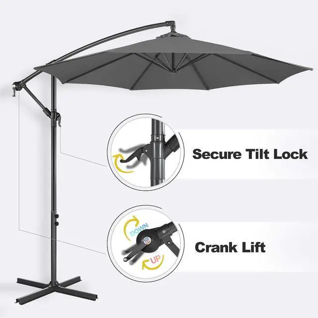 Alt view image 3 of 7 - FLAME&SHADE Cantilever Patio Umbrella Outdoor, 10 FT, Anthracite | 3-Year Fade Resistance Fabric, Large Offset Umbrella with Cross Base for Deck Porch Pool Yard Garden
