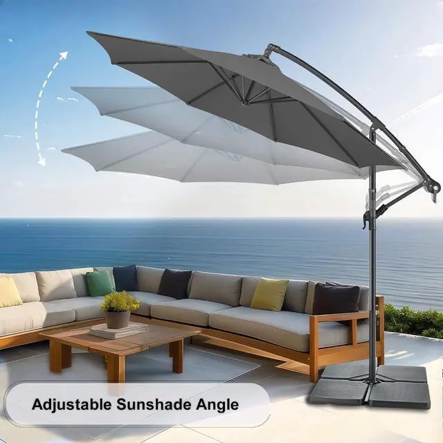 Alt view image 2 of 7 - FLAME&SHADE Cantilever Patio Umbrella Outdoor, 10 FT, Anthracite | 3-Year Fade Resistance Fabric, Large Offset Umbrella with Cross Base for Deck Porch Pool Yard Garden