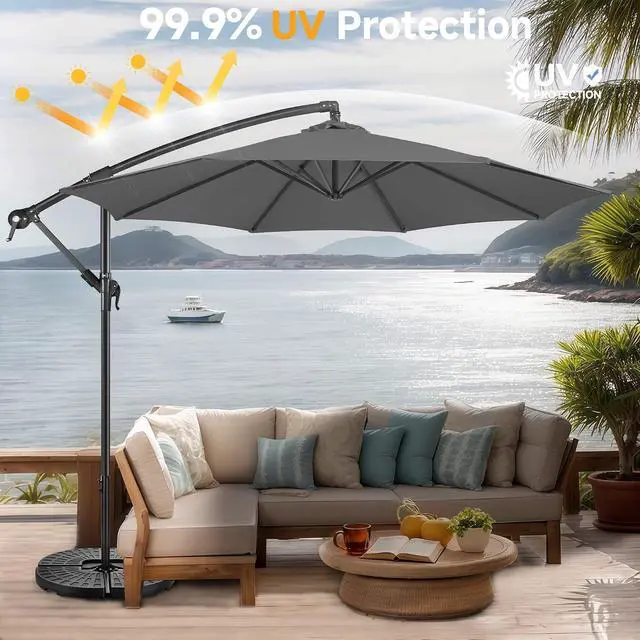 Alt view image 4 of 7 - FLAME&SHADE Cantilever Patio Umbrella Outdoor, 10 FT, Anthracite | 3-Year Fade Resistance Fabric, Large Offset Umbrella with Cross Base for Deck Porch Pool Yard Garden
