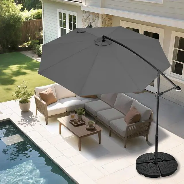 Alt view image 5 of 7 - FLAME&SHADE Cantilever Patio Umbrella Outdoor, 10 FT, Anthracite | 3-Year Fade Resistance Fabric, Large Offset Umbrella with Cross Base for Deck Porch Pool Yard Garden