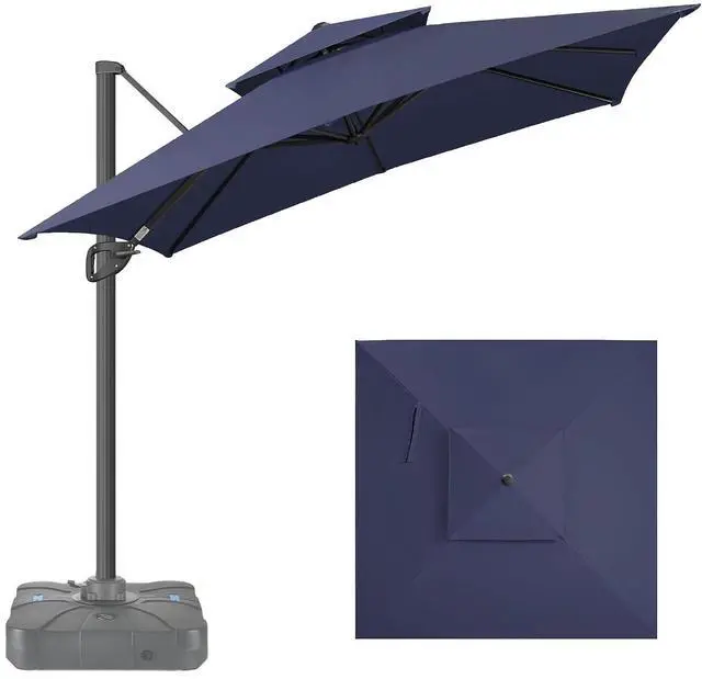 Main image of FLAME&SHADE Cantilever Patio Umbrella Outdoor, 8.2x8.2 FT Square, Dark blue | 360-Degree Rotation, 3-Year Fade Resistance Fabric, Large Offset Umbrella Outdoor for Deck Porch Pool Yard Garden