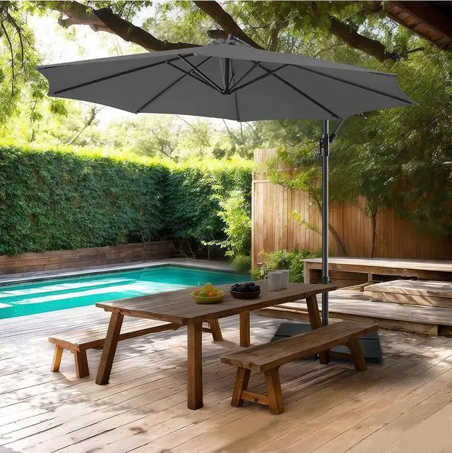 Alt view image 6 of 7 - FLAME&SHADE Cantilever Patio Umbrella Outdoor, 10 FT, Anthracite | 3-Year Fade Resistance Fabric, Large Offset Umbrella with Cross Base for Deck Porch Pool Yard Garden