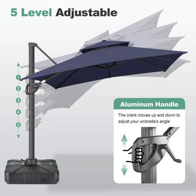 Alt view image 4 of 7 - FLAME&SHADE Cantilever Patio Umbrella Outdoor, 8.2x8.2 FT Square, Dark blue | 360-Degree Rotation, 3-Year Fade Resistance Fabric, Large Offset Umbrella Outdoor for Deck Porch Pool Yard Garden