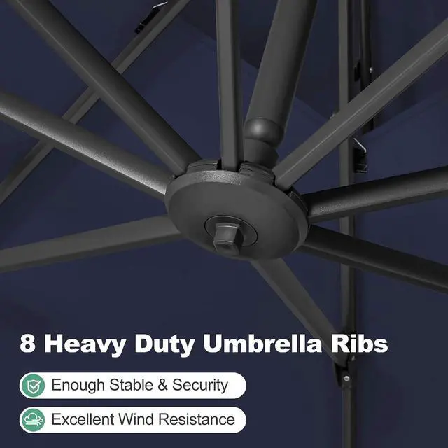 Alt view image 5 of 7 - FLAME&SHADE Cantilever Patio Umbrella Outdoor, 8.2x8.2 FT Square, Dark blue | 360-Degree Rotation, 3-Year Fade Resistance Fabric, Large Offset Umbrella Outdoor for Deck Porch Pool Yard Garden