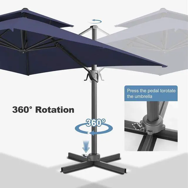 Alt view image 3 of 7 - FLAME&SHADE Cantilever Patio Umbrella Outdoor, 10x10 FT Square, Dark blue | 360-Degree Rotation, 3-Year Fade Resistance Fabric, Large Offset Umbrella Outdoor for Deck Porch Pool Yard Garden