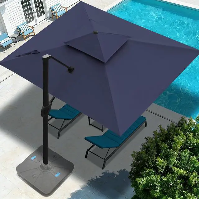Main image of FLAME&SHADE Cantilever Patio Umbrella Outdoor, 10x10 FT Square, Dark blue | 360-Degree Rotation, 3-Year Fade Resistance Fabric, Large Offset Umbrella Outdoor for Deck Porch Pool Yard Garden