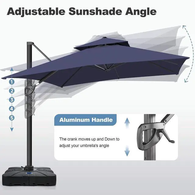 Alt view image 6 of 7 - FLAME&SHADE Cantilever Patio Umbrella Outdoor, 10x10 FT Square, Dark blue | 360-Degree Rotation, 3-Year Fade Resistance Fabric, Large Offset Umbrella Outdoor for Deck Porch Pool Yard Garden