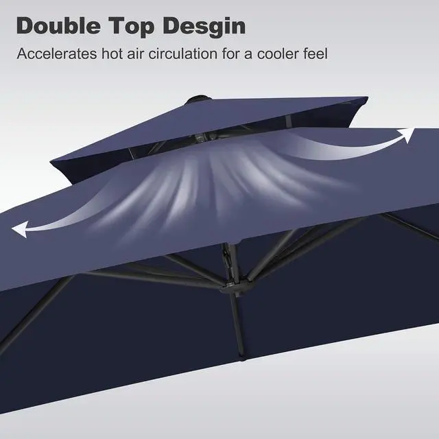 Alt view image 5 of 7 - FLAME&SHADE Cantilever Patio Umbrella Outdoor, 10x10 FT Square, Dark blue | 360-Degree Rotation, 3-Year Fade Resistance Fabric, Large Offset Umbrella Outdoor for Deck Porch Pool Yard Garden