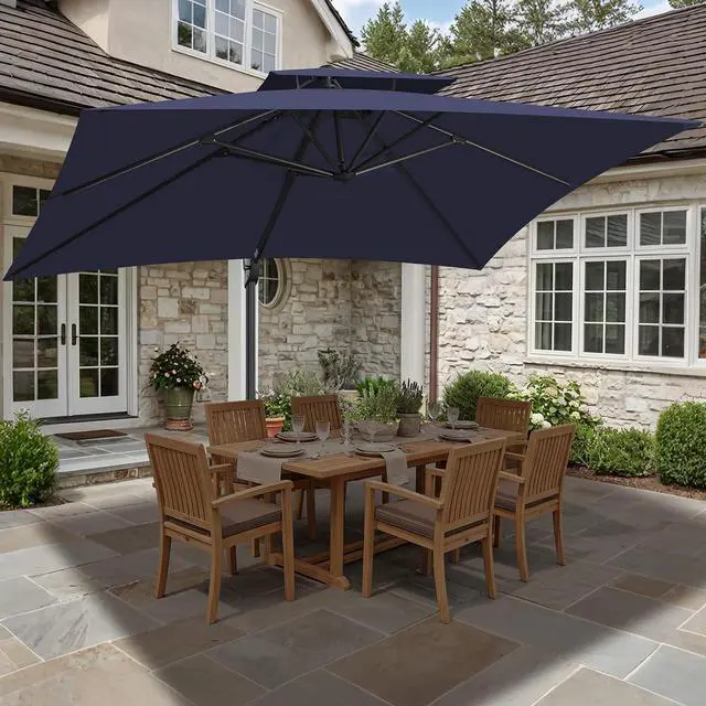 Alt view image 4 of 7 - FLAME&SHADE Cantilever Patio Umbrella Outdoor, 10x10 FT Square, Dark blue | 360-Degree Rotation, 3-Year Fade Resistance Fabric, Large Offset Umbrella Outdoor for Deck Porch Pool Yard Garden