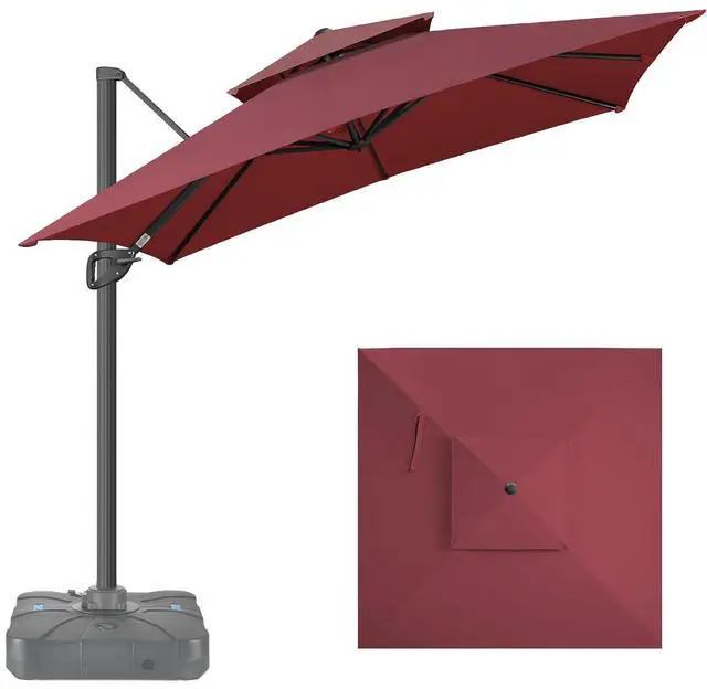 Main image of FLAME&SHADE Cantilever Patio Umbrella Outdoor, 8.2x8.2 FT Square, Burgundy | 360-Degree Rotation, 3-Year Fade Resistance Fabric, Large Offset Umbrella Outdoor for Deck Porch Pool Yard Garden