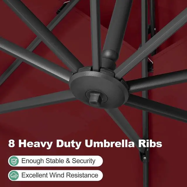 Alt view image 5 of 7 - FLAME&SHADE Cantilever Patio Umbrella Outdoor, 8.2x8.2 FT Square, Burgundy | 360-Degree Rotation, 3-Year Fade Resistance Fabric, Large Offset Umbrella Outdoor for Deck Porch Pool Yard Garden