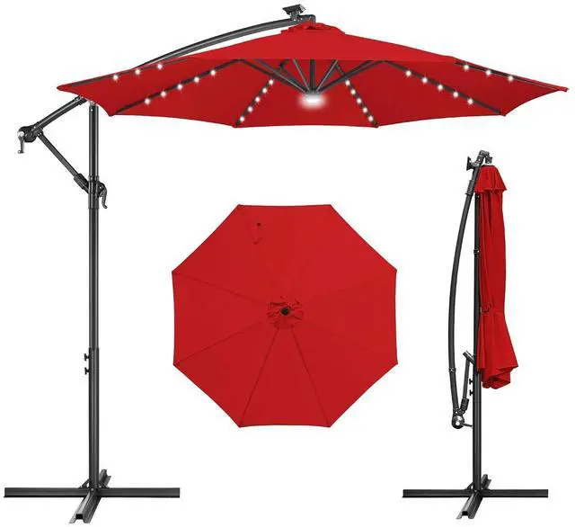 Main image of FLAME&SHADE Cantilever Umbrella Solar with Centre Light, 10 FT, Red | 40 LED Lights, UPF 50+ UV Protection, Lighted Large Offset Umbrella Outdoor for Deck, Porch, Pool, Yard, Table, Garden