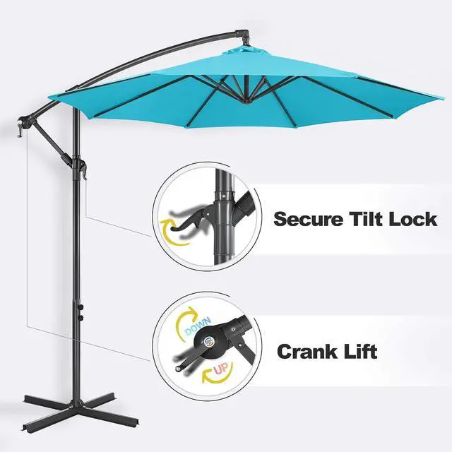 Alt view image 4 of 7 - FLAME&SHADE 10ft Cantilever Patio Umbrella Outdoor with Base included, Large Offset Umbrella with Stand, UPF 50+ UV Protection Hanging Umbrella for Pool Deck Garden