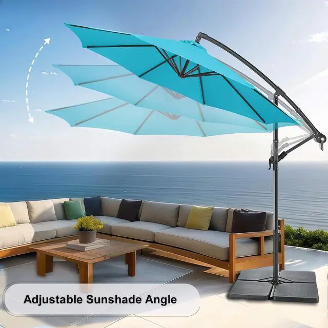 Alt view image 5 of 7 - FLAME&SHADE 10ft Cantilever Umbrella with Cover Set, Outdoor Umbrella with 8 Heavy-duty Ribs, Patio Umbrella Cover for 7.5 ft 9 ft 10 ft 11 ft (Beige)