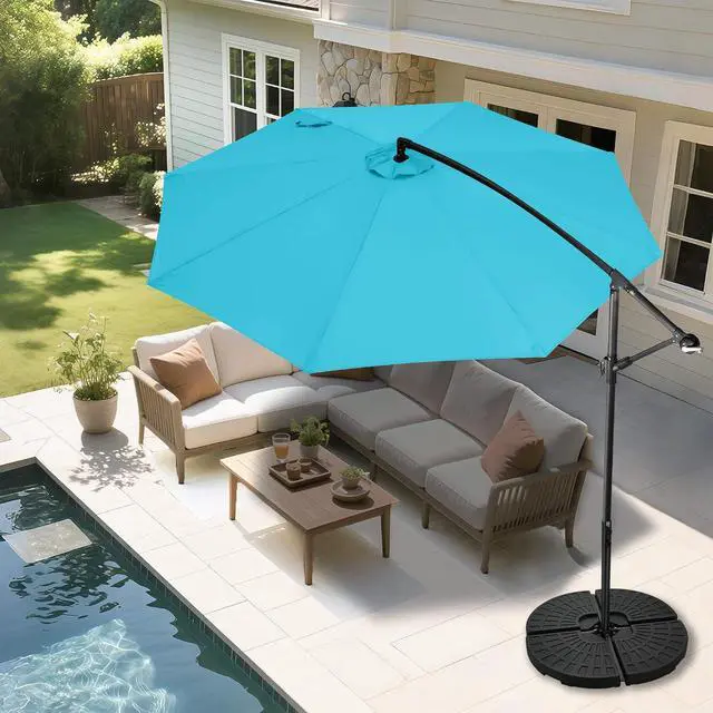 Alt view image 5 of 7 - FLAME&SHADE Cantilever Patio Umbrella Outdoor, 10 FT, Aqua Blue | 3-Year Fade Resistance Fabric, Large Offset Umbrella with Cross Base for Deck Porch Pool Yard Garden