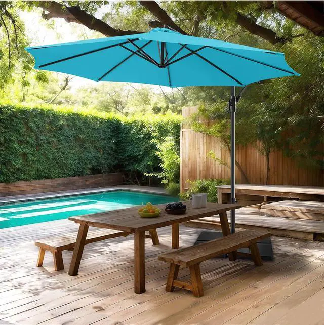 Alt view image 7 of 7 - FLAME&SHADE Cantilever Patio Umbrella Outdoor, 10 FT, Aqua Blue | 3-Year Fade Resistance Fabric, Large Offset Umbrella with Cross Base for Deck Porch Pool Yard Garden