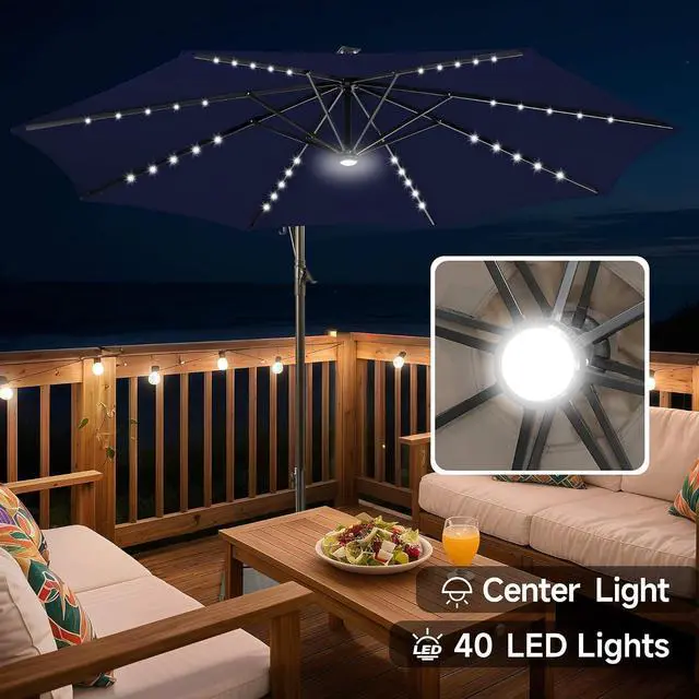 Alt view image 3 of 7 - FLAME&SHADE Cantilever Umbrella Solar with Centre Light, 10 FT, Navy Blue | 40 LED Lights, UPF 50+ UV Protection, Lighted Large Offset Umbrella Outdoor for Deck, Porch, Pool, Yard, Table, Garden