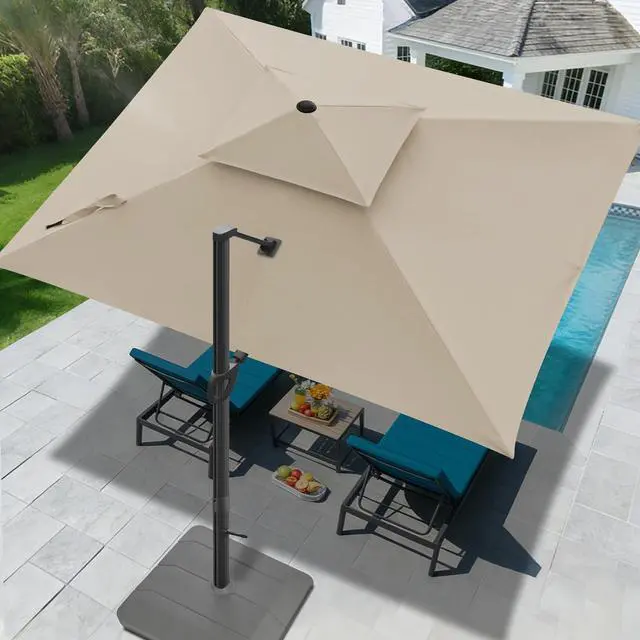 Main image of FLAME&SHADE Cantilever Patio Umbrella Outdoor, 10x10 FT Square, Taupe | Aluminum, Tiltable, 360-Degree Rotation, 3-Year Fade Resistance Fabric, Large Offset Umbrella Outdoor for Deck Porch Pool
