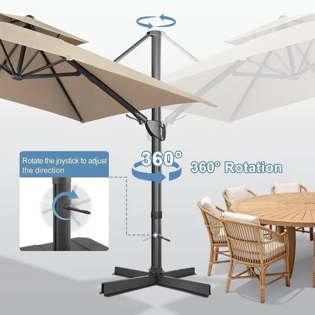 Alt view image 3 of 7 - FLAME&SHADE Cantilever Patio Umbrella Outdoor, 10x10 FT Square, Taupe | Aluminum, Tiltable, 360-Degree Rotation, 3-Year Fade Resistance Fabric, Large Offset Umbrella Outdoor for Deck Porch Pool
