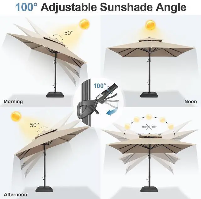 Alt view image 5 of 7 - FLAME&SHADE Cantilever Patio Umbrella Outdoor, 10x10 FT Square, Taupe | Aluminum, Tiltable, 360-Degree Rotation, 3-Year Fade Resistance Fabric, Large Offset Umbrella Outdoor for Deck Porch Pool