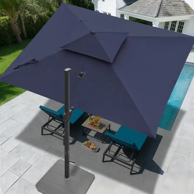 Main image of FLAME&SHADE Cantilever Patio Umbrella Outdoor, 10x10 FT Square, Dark blue | Aluminum, Tiltable, 360-Degree Rotation, 3-Year Fade Resistance Fabric, Large Offset Umbrella Outdoor for Deck Porch Pool