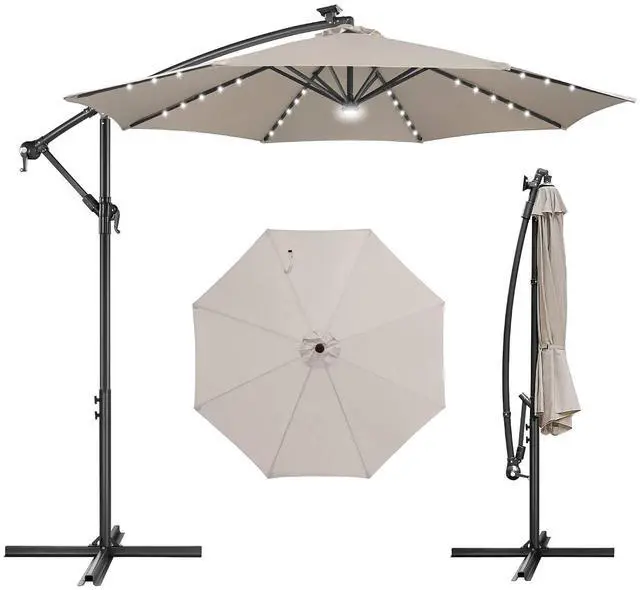Main image of FLAME&SHADE Cantilever Umbrella Solar with Centre Light, 10 FT, Taupe | 40 LED Lights, UPF 50+ UV Protection, Lighted Large Offset Umbrella Outdoor for Deck, Porch, Pool, Yard, Table, Garden