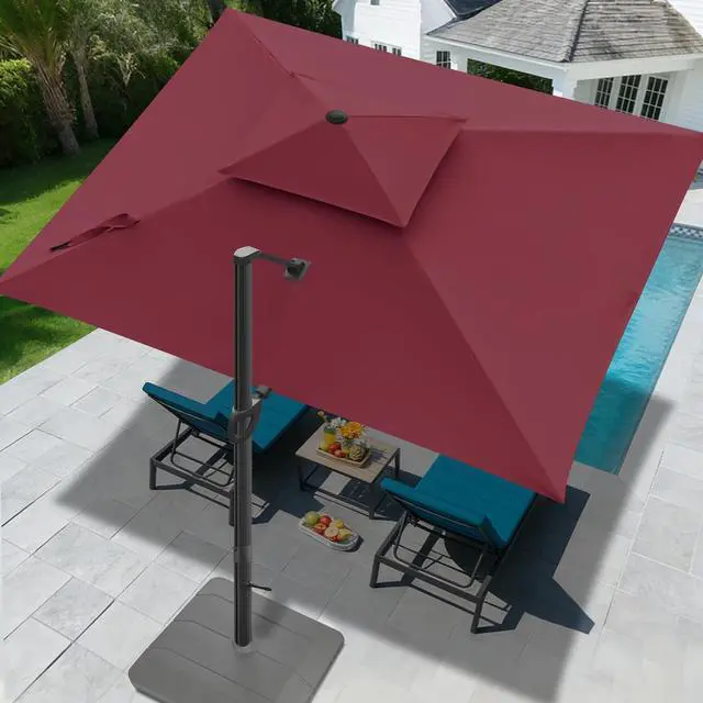 Main image of FLAME&SHADE Cantilever Patio Umbrella Outdoor, 10x10 FT Square, Burgundy | Aluminum, Tiltable, 360-Degree Rotation, 3-Year Fade Resistance Fabric, Large Offset Umbrella Outdoor for Deck Porch Pool