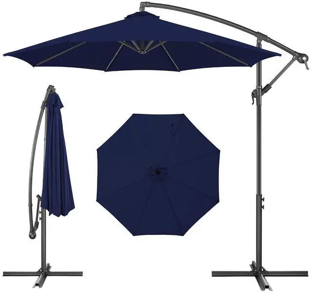 Main image of FLAME&SHADE Cantilever Patio Umbrella Outdoor, 10 FT, Navy Blue | 3-Year Fade Resistance Fabric, Large Offset Umbrella with Cross Base for Deck Porch Pool Yard Garden