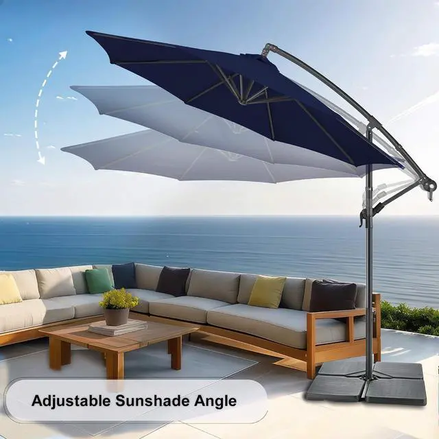 Alt view image 2 of 7 - FLAME&SHADE Cantilever Patio Umbrella Outdoor, 10 FT, Navy Blue | 3-Year Fade Resistance Fabric, Large Offset Umbrella with Cross Base for Deck Porch Pool Yard Garden