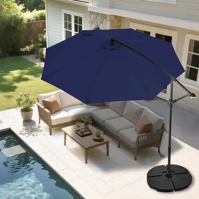 Alt view image 5 of 7 - FLAME&SHADE Cantilever Patio Umbrella Outdoor, 10 FT, Navy Blue | 3-Year Fade Resistance Fabric, Large Offset Umbrella with Cross Base for Deck Porch Pool Yard Garden