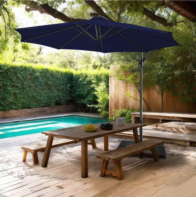 Alt view image 7 of 7 - FLAME&SHADE Cantilever Patio Umbrella Outdoor, 10 FT, Navy Blue | 3-Year Fade Resistance Fabric, Large Offset Umbrella with Cross Base for Deck Porch Pool Yard Garden