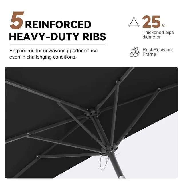 Alt view image 7 of 7 - FLAME&SHADE 9 ft Half Patio Umbrella with Push Button Tilt, Black | UV Protection, Small Half Round Umbrella Outdoor for Wall Balcony, Pool, Porch, Garden, Deck, Backyard, Provides Shade