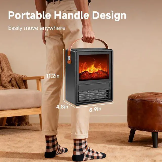 Alt view image 2 of 7 - FLAME&SHADE Portable Electric Fireplace Heater for Indoor Use, Fire Place Heaters with 3D LED Flame Overheat & Tilt Protection, Space Heater Small Fireplace for Home Office Christmas Decoration, Black
