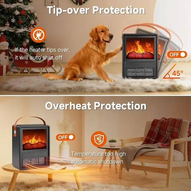 Alt view image 3 of 7 - FLAME&SHADE Portable Electric Fireplace Heater for Indoor Use, Fire Place Heaters with 3D LED Flame Overheat & Tilt Protection, Space Heater Small Fireplace for Home Office Christmas Decoration, Black
