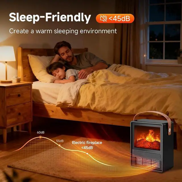 Alt view image 4 of 7 - FLAME&SHADE Portable Electric Fireplace Heater for Indoor Use, Fire Place Heaters with 3D LED Flame Overheat & Tilt Protection, Space Heater Small Fireplace for Home Office Christmas Decoration, Black