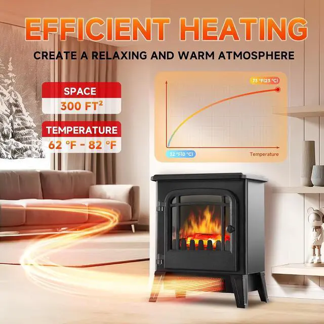 Alt view image 3 of 7 - 17" Freestanding Electric Fireplace Heater - Infrared Heater with LED 3D Flames and Realistic Logs, Fire Place Electric, Fake Fireplace Heaters for Indoor Use, 750 | 1500W Overheat Protection