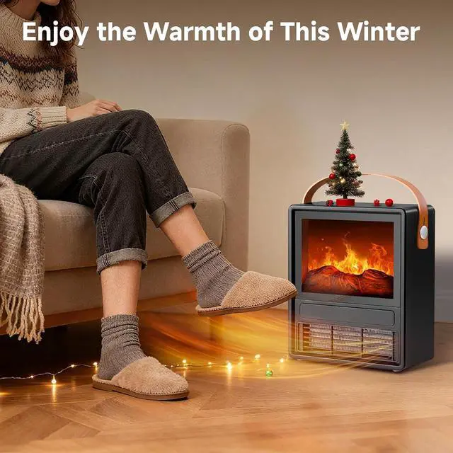 Alt view image 6 of 7 - FLAME&SHADE Portable Electric Fireplace Heater for Indoor Use, Fire Place Heaters with 3D LED Flame Overheat & Tilt Protection, Space Heater Small Fireplace for Home Office Christmas Decoration, Black