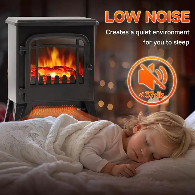 Alt view image 4 of 7 - 17" Freestanding Electric Fireplace Heater - Infrared Heater with LED 3D Flames and Realistic Logs, Fire Place Electric, Fake Fireplace Heaters for Indoor Use, 750 | 1500W Overheat Protection